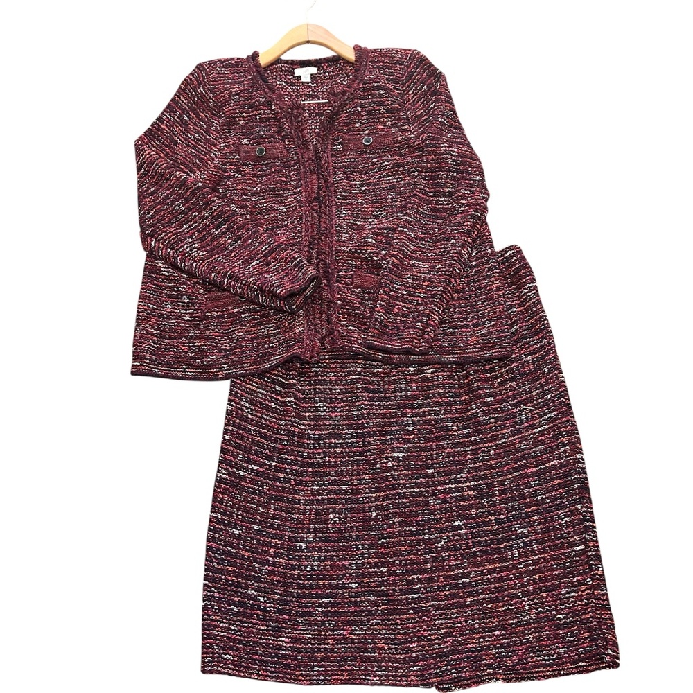 Women's J. Jill 2 Piece Cotton Blend Fully Lined Sweater Suit Size Petite M/L